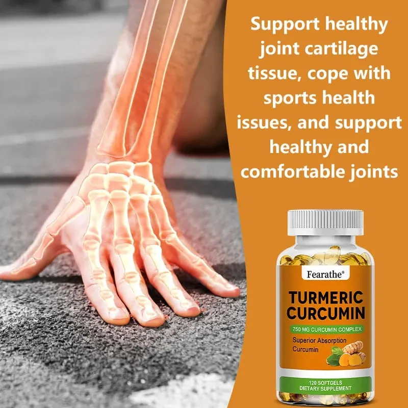 Organic Turmeric Curcumin Capsules Natural Antioxidant Herbal Supplement for Joint Bone Brain Cardiovascular & Body Wellness