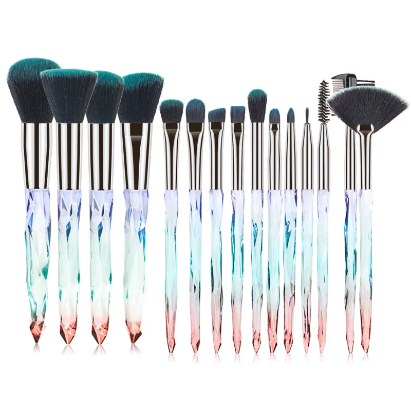 Professional 15Pcs Makeup Brushes Kit Dense Soft Bristle Crystal Handle Face Eye Cosmetic Brushes For Beginner Daily Makeup — image 9