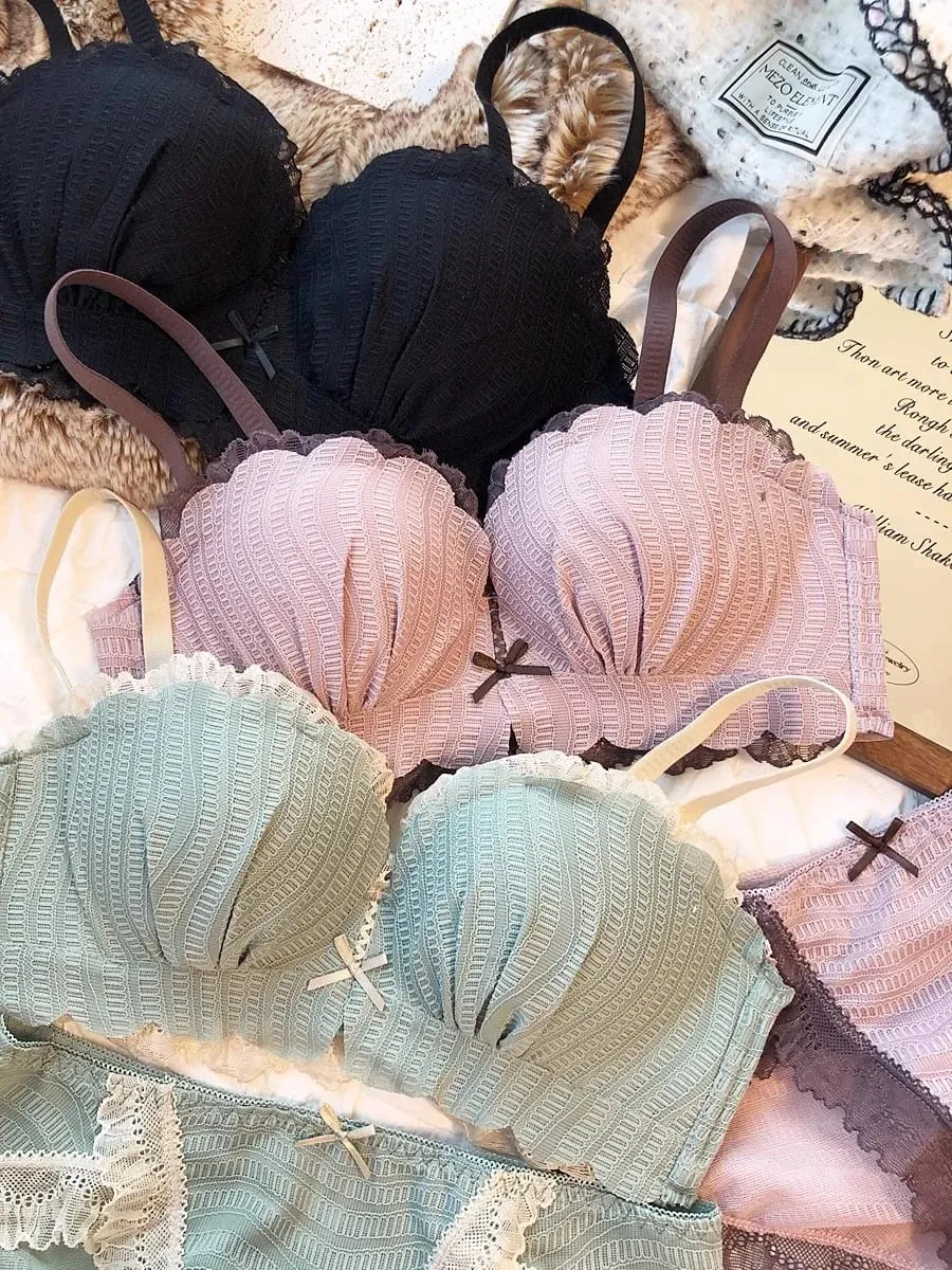 Söt kontrastfärg Spets tunna underkläder för unga flickor Intimates One-Piece Sömlös liten BH och trosset Bomullsunderkläder — image 3