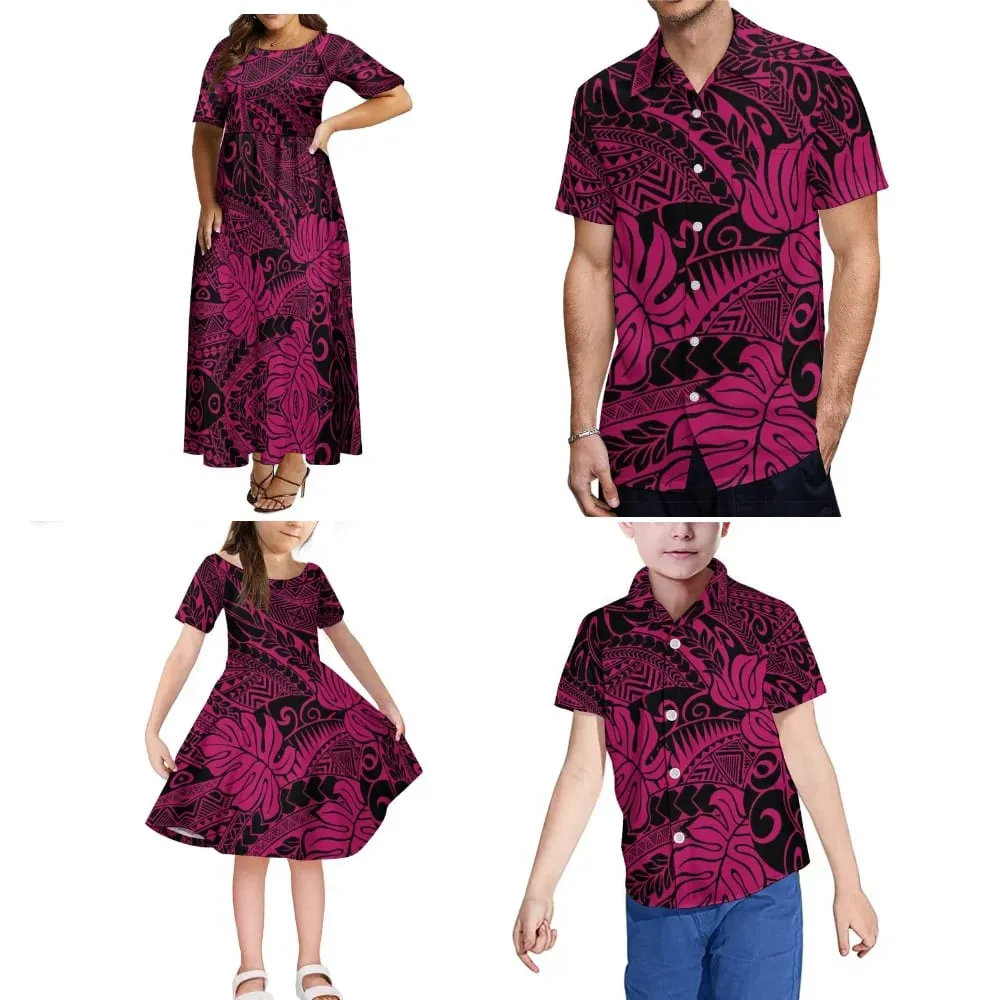 Polynesisk familjekollektion Kläder Fluffig helkjol Kvinnor Flickor Klänning anpassade samoanska mönster tryck Vuxen barnskjorta — image 4