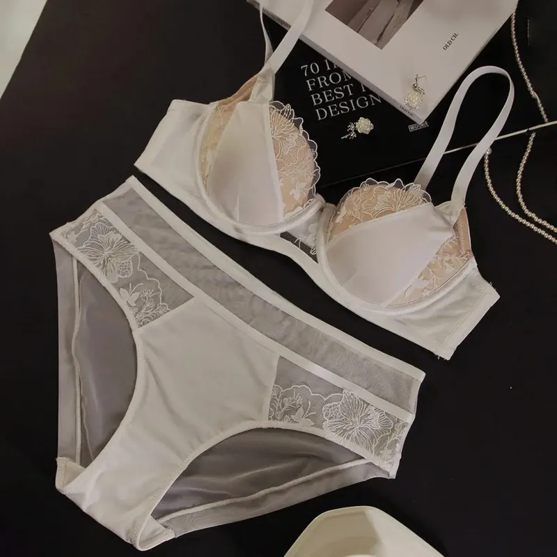 Curvy Women Plus Size Color Block Lace Lingerie Set Thin Cup D Cup Big Bust Full Coverage Bra Panty Underwear 34-40 — image 10