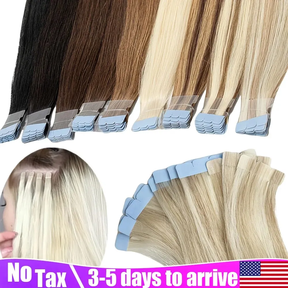 12-20inches Natural Blonde Mini Tape in Human Hair Extensions Double Side Invisible Seamless Tape Ins Hair 10pcs/Pack Natural Straight Black Blonde Balayge Brown Mini Tape In Hair — image 2