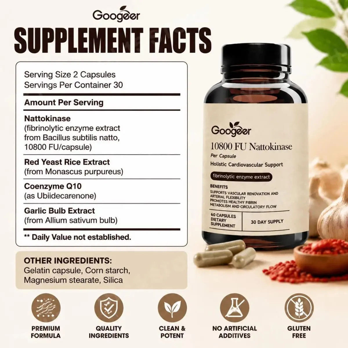 Googeer Advanced Enzyme CoQ10 Formula Capsules Clean Vegan Non GMO Daily Wellness Support Supplement 60 Capsules Easy Use — image 2