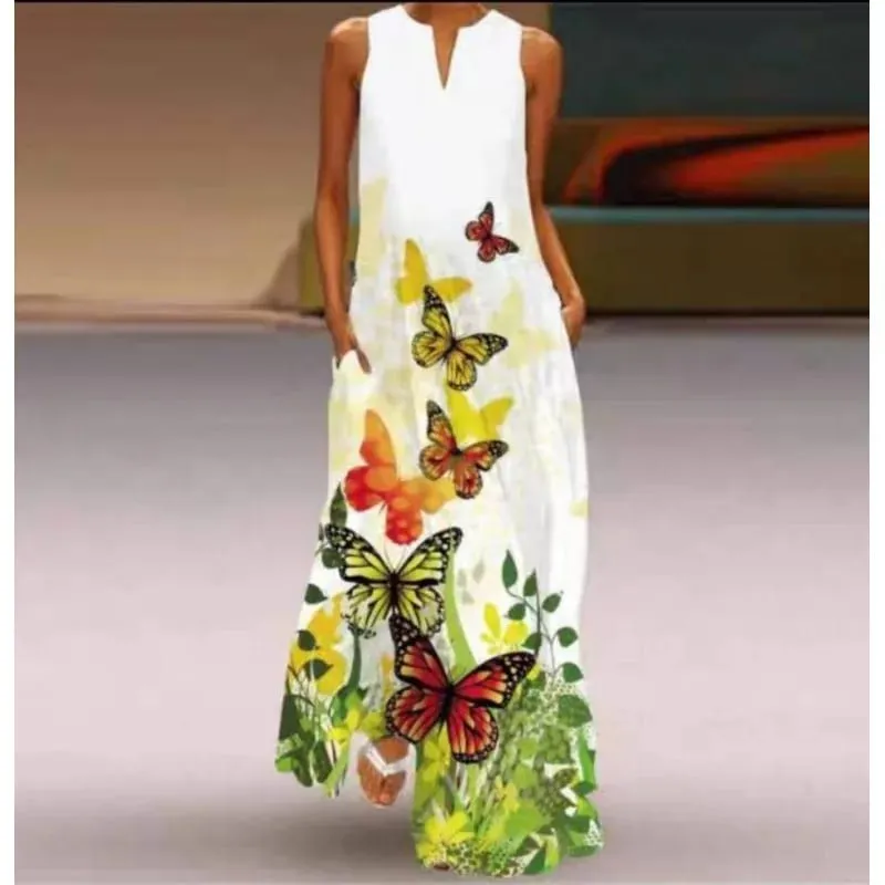 Women Dresses 2026 New summer wear sleeveless long dress V-neck printed emerald flower dress women's clothing vestidoes — image 13