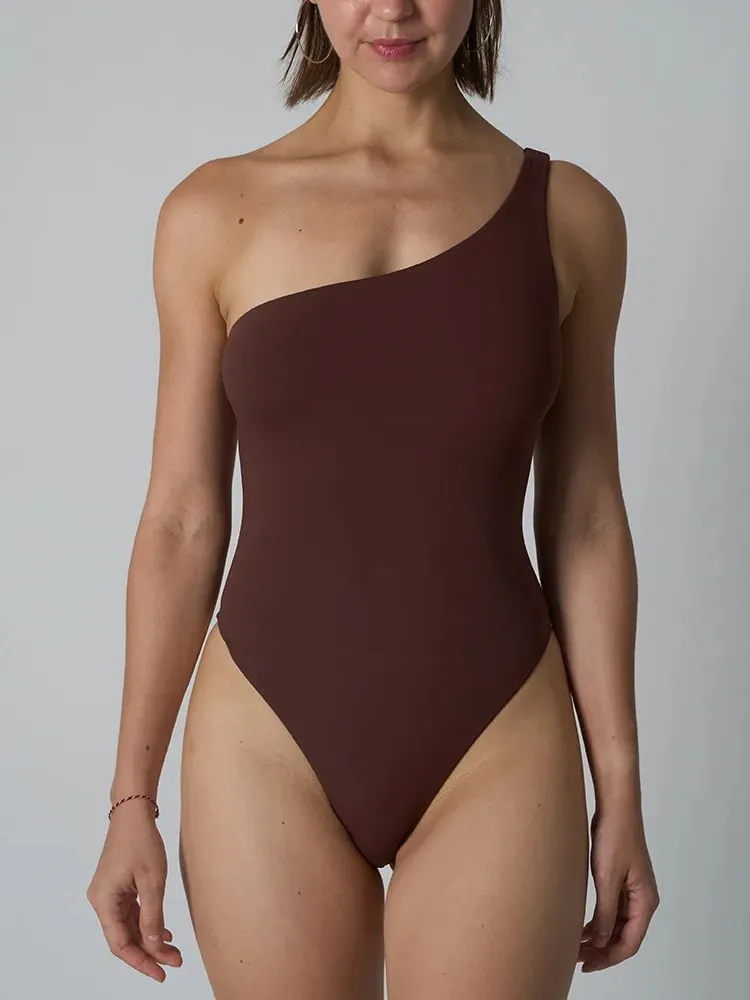 Diagonal Shoulder Jumpsuit Women's Solid High Elasticity Thin Shapewear Bodysuit Female Fashion Streetwear Slim Sports Underwear — image 8
