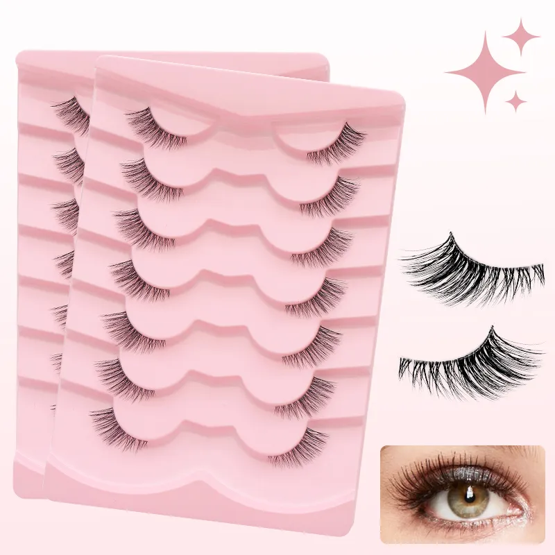 7 Pairs Natural Lashes Wispy Half Clear Band Strip Lashes False Eyelashes Soft Fluffy Lightweight Eye Lashes Makeup — image 7