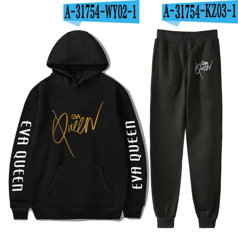 Hip Hop Bekväm Eva Queen Print Sweatshirt Träningsbyxor Kostym Huvtröjor+ Byxor Kostym Pojkar/Flickor 2-delat set Kläder — image 33