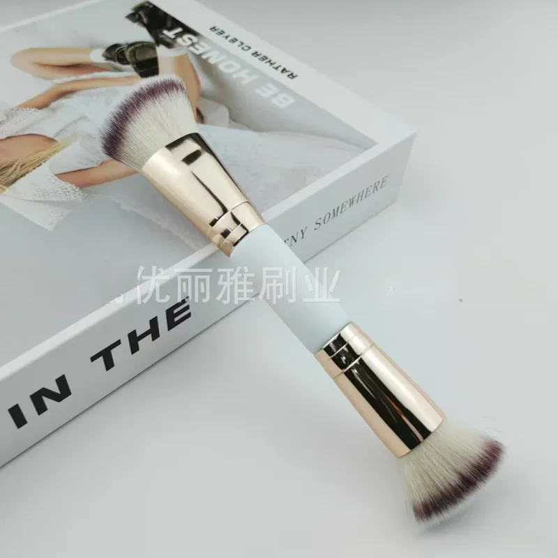 Double Head Makeup Brushes 2 In 1 Flat/Angled Foundation Concealer Contour Brush para sa Blending Loose Powder Liquid Cream — image 12