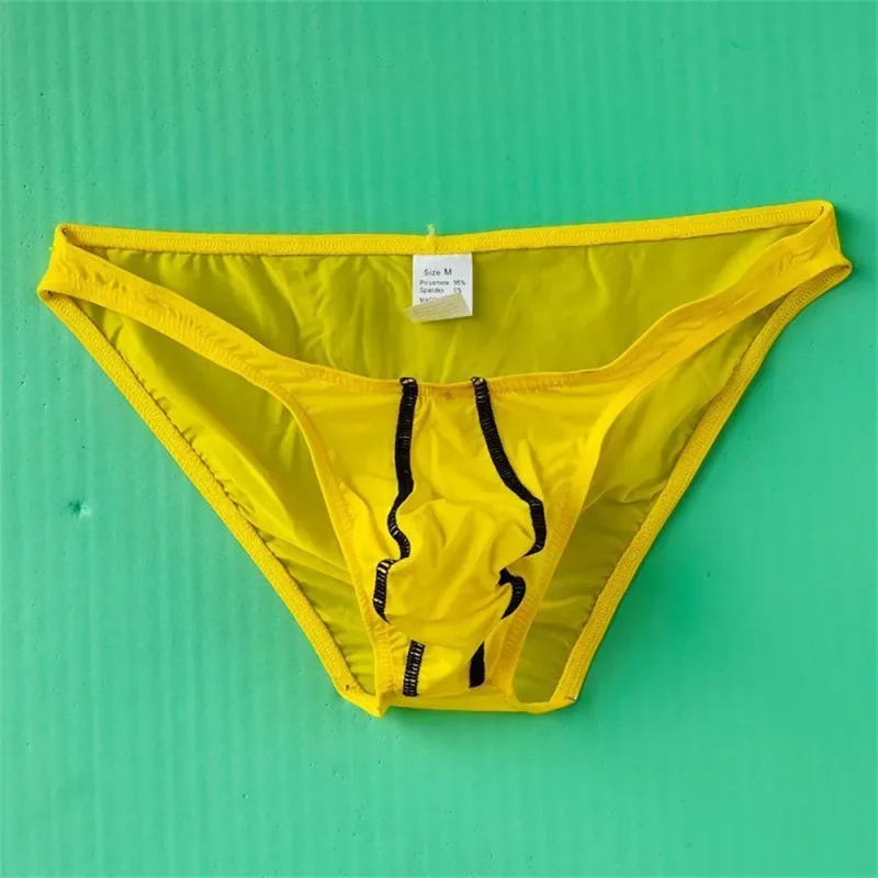 Two Line Stripe Ice Silk Briefs para sa Mga Lalaking Plus Size na Kasuotang Panloob Sexy U Convex Lingerie Low Waist Bugle Pouch Panti ng Lalaki — image 13