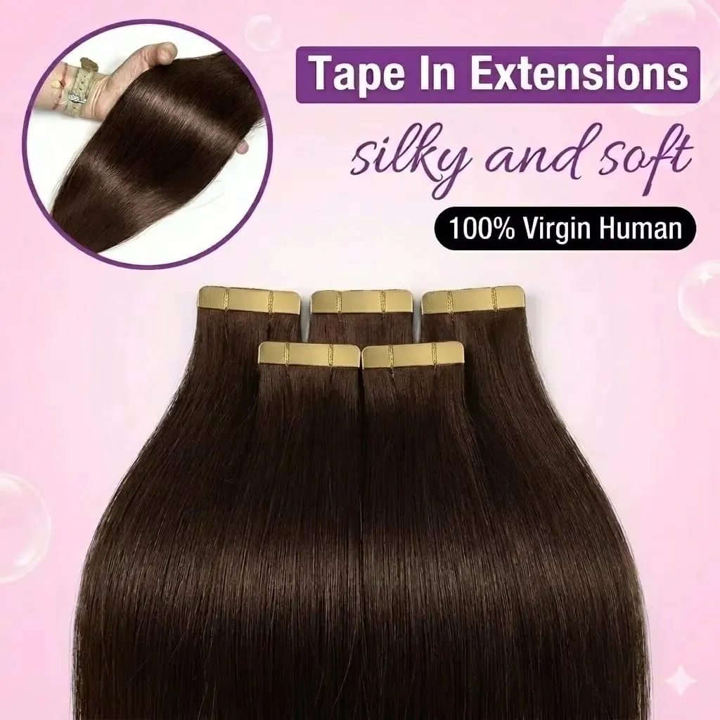 16A Tape In Human Hair Extension Straight Brown 4A# Seamless Invisible Skin Adhesive Colored Raw Virgin Tape In Hair Extensions 84 Pcs-200g 16 18 20 22 Inch — image 7