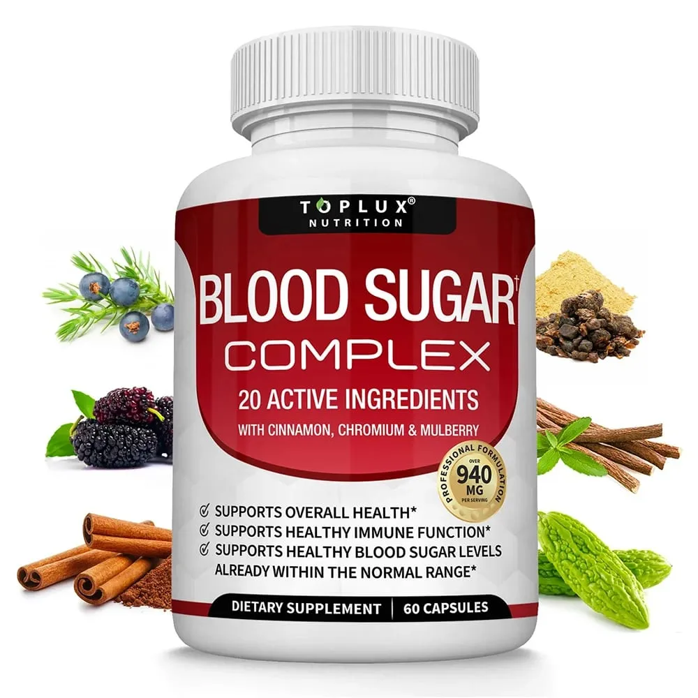Premium Natural Blood Sugar Complex Supplement for Men & Women - Naturall 20 Herbs and Vitamins with Cinnamon Non-GMO Vegan — image 1