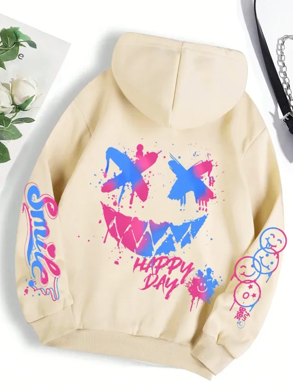 Novo outono masculino personalizado rosto sorridente impressão confortável respirável moletom com capuz ao ar livre moda de rua com capuz sweatshi — image 6