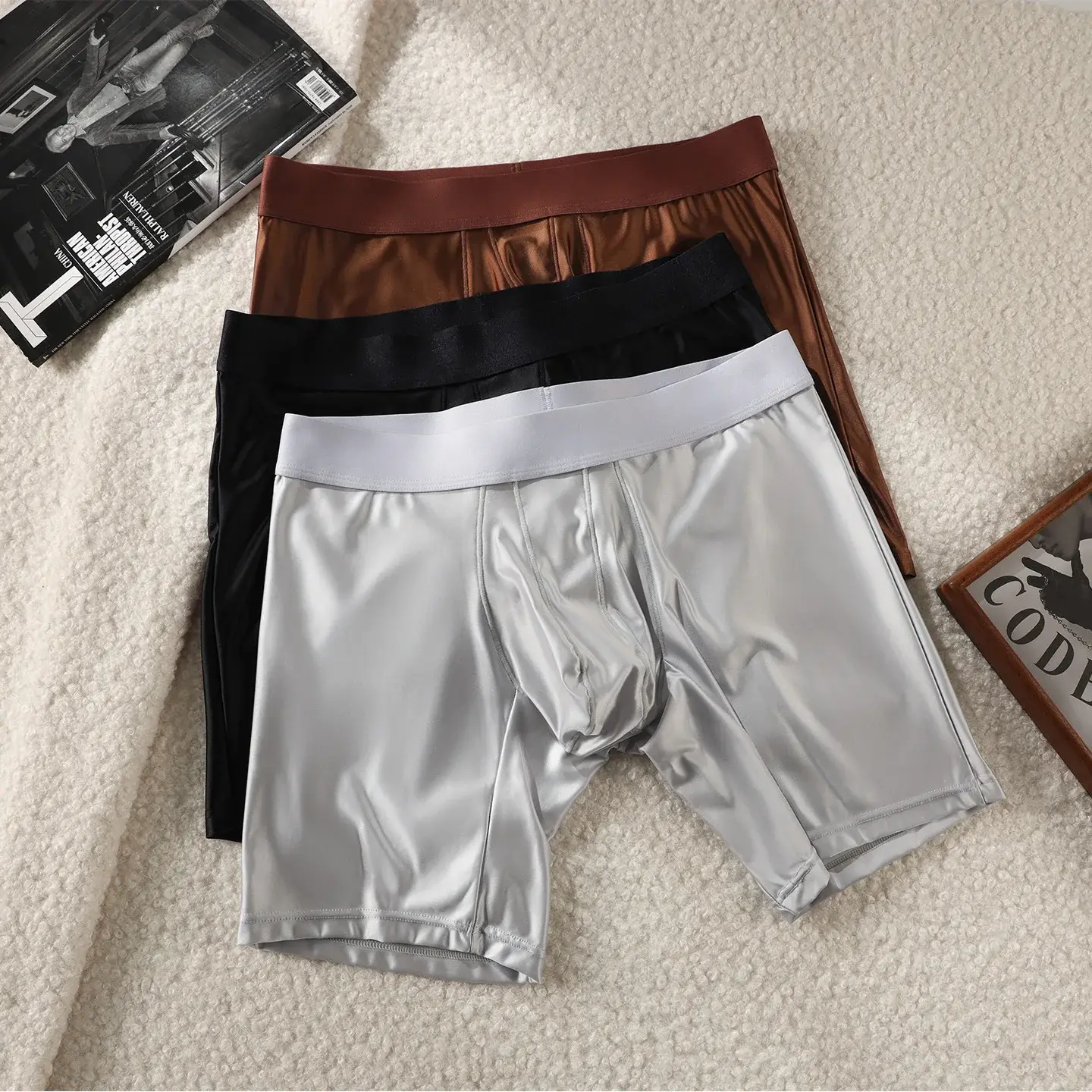 Roupa interior dos homens boxers sólido u bolsa calcinha para homem estendido perna boxer shorts homme cintura média esportes cuecas masculinas M-XXL — image 7