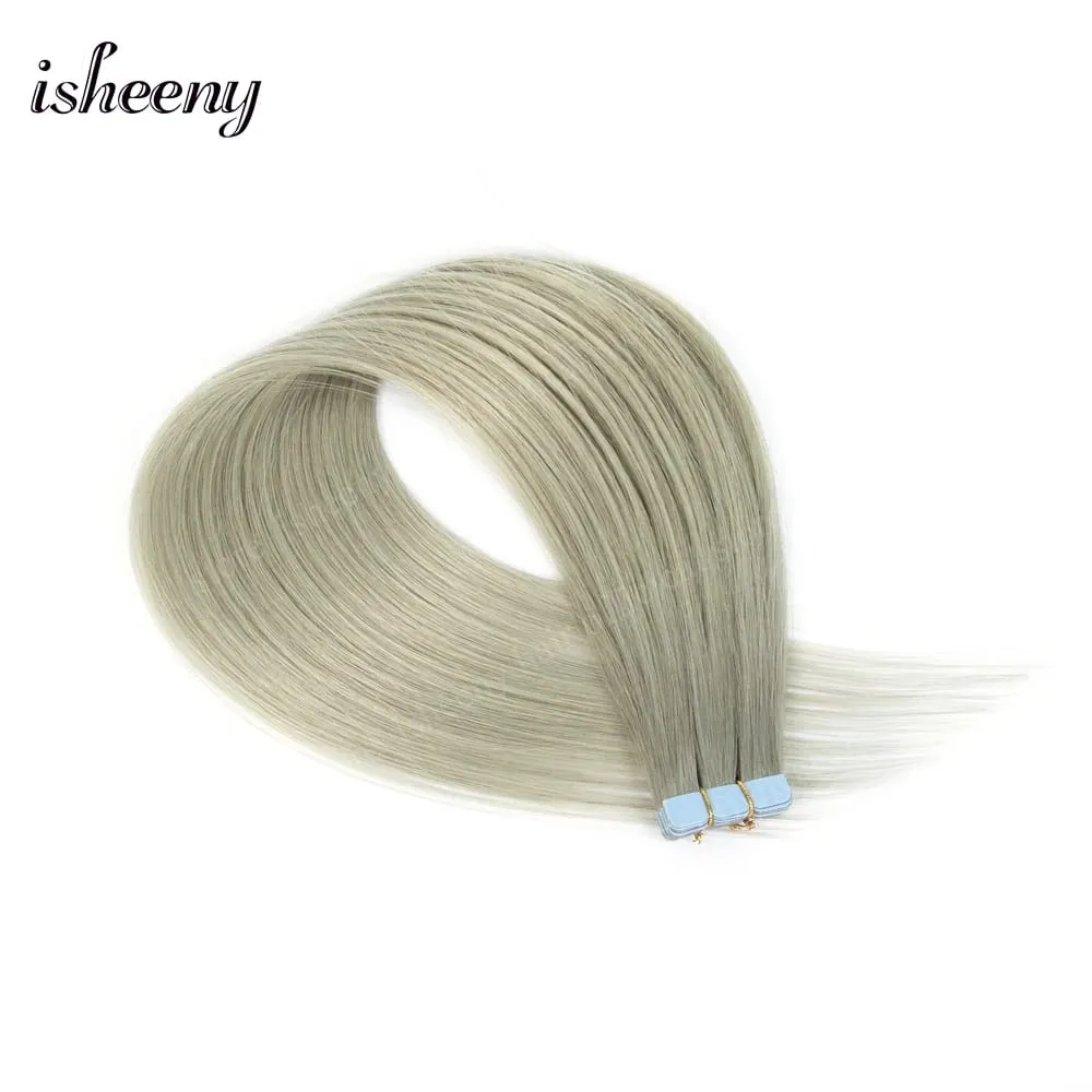 Isheeny 12' 16' 20' Tape In Hair Extensions Invisible Adhesive Tape In Hair Extension 10pcs/pack Pink Purple Blue Colorful Hair