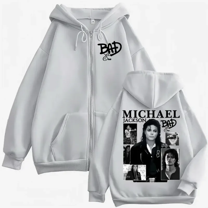 King of Pop Michael Jackson Bad Era Zipper Hoodie Men Women Harajuku Streetwear Jacket Sweatshirt Fleece Casual Zip Up Pullovers — image 3