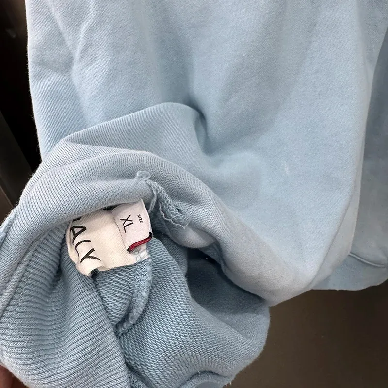 Light Blue PALY Letter Crystal Hoodie Ripped Washed Fashion Patch High Street Casual Men Women 1:1 Zipper Sweatshirts — image 19