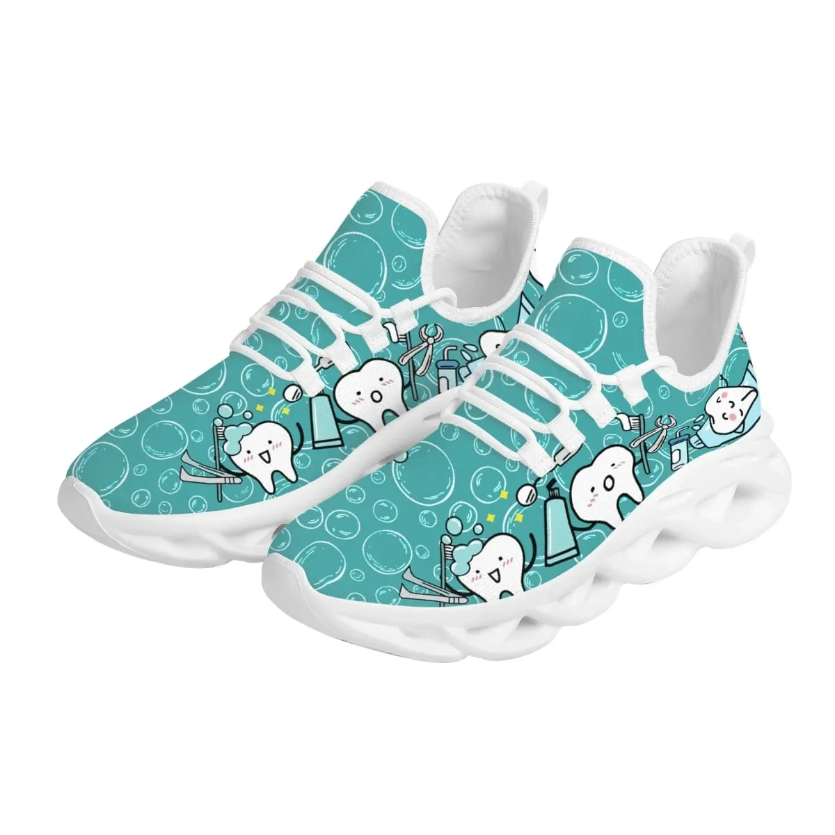 Casual Women's Dental Shoes Funny Teeth Dentist Design Flats Lace-up Sneakers Spring Breathable Beach Walking Shoe New Fashion — image 4