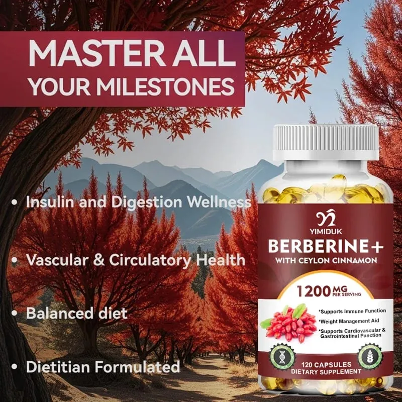 Berberine 1200mg Supplement understøtter AMPK-aktivering Sund glukosemetabolisme Immunitet og vægtkontrol for voksne — image 4