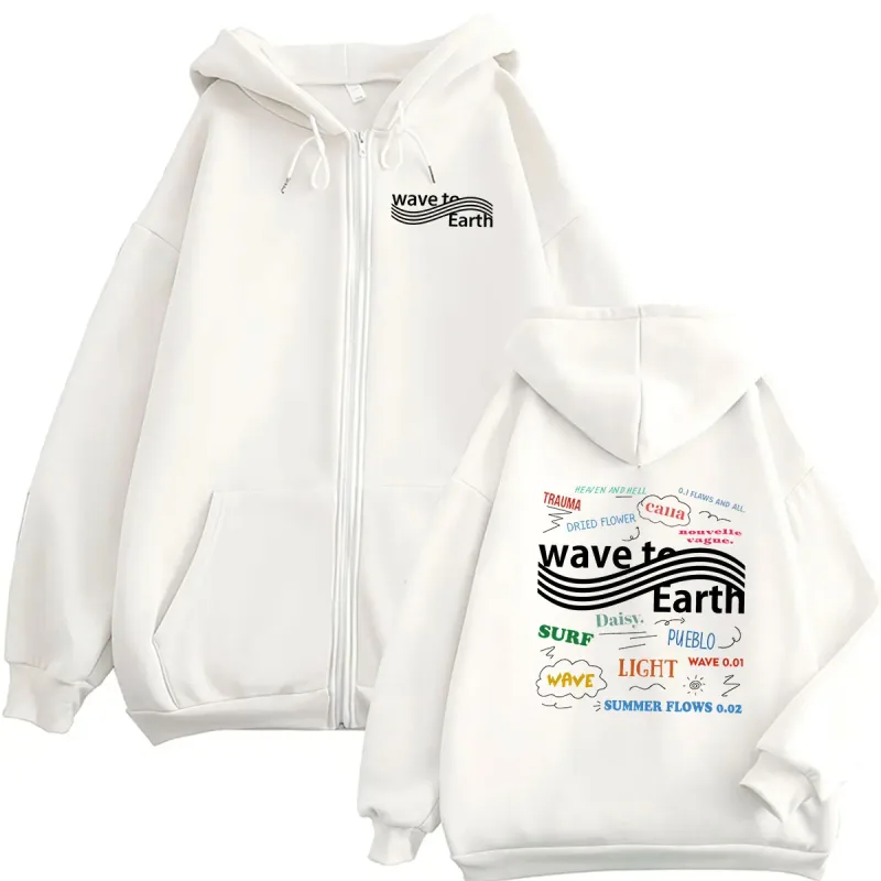 Korean Band Wave To Earth The Pieces Tour 2026 Zipper Hoodies Men Women Clothing Long Sleeve Vintage Oversized Coats Sweatshirt — image 3