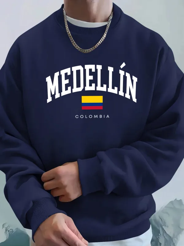 Medellin Colombia Letter And Flag Printed Men'S Hoodies Comfortable Fleece Sweatshirts Soft Fashion Tops Street Warm Clothes — image 10