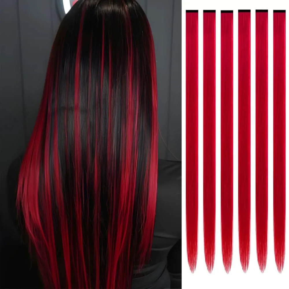 Blue Hair Extensions Clip in 6 Pcs Colored Highlights Hair Extensions Synthetic 24 inch Rainbow Hairpieces Dress Party Birthday — image 9