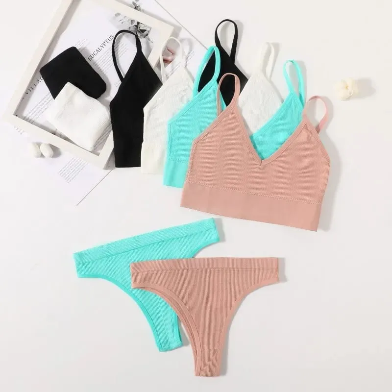 Women Seamless Bra And Panties Set Low Waist High Leg Cut Thongs Non-Wire Bra Top Sexy Lingerie Ladies U-Back Underwear Set — image 3