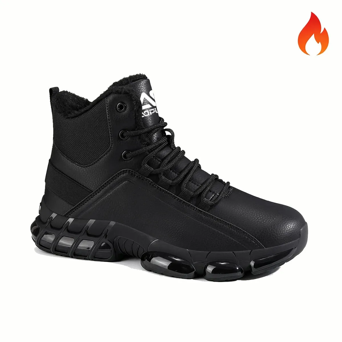 Men Autumn Winter High‑Top Fleece‑Lined Snow Boots Warm Casual Sneakers Non‑Slip Outsole for Hiking Outdoor Snow‑Day Activities
