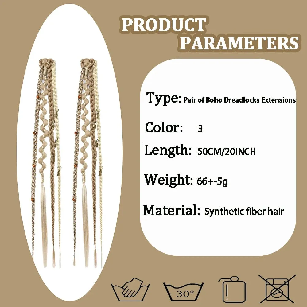 Bohemia Clip in Hair Extensions Fairy Hairpieces Synthetic Handmade Weaving Hair for Girls Party Halloween Christmas Festival — image 3