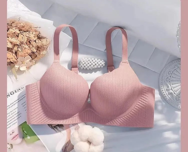 New Women Thick Padded Wirefree Bra Set Seamless Solid Color Comfort Gathering Lingerie Push Up Effect Designed for Smaller Bust — image 12