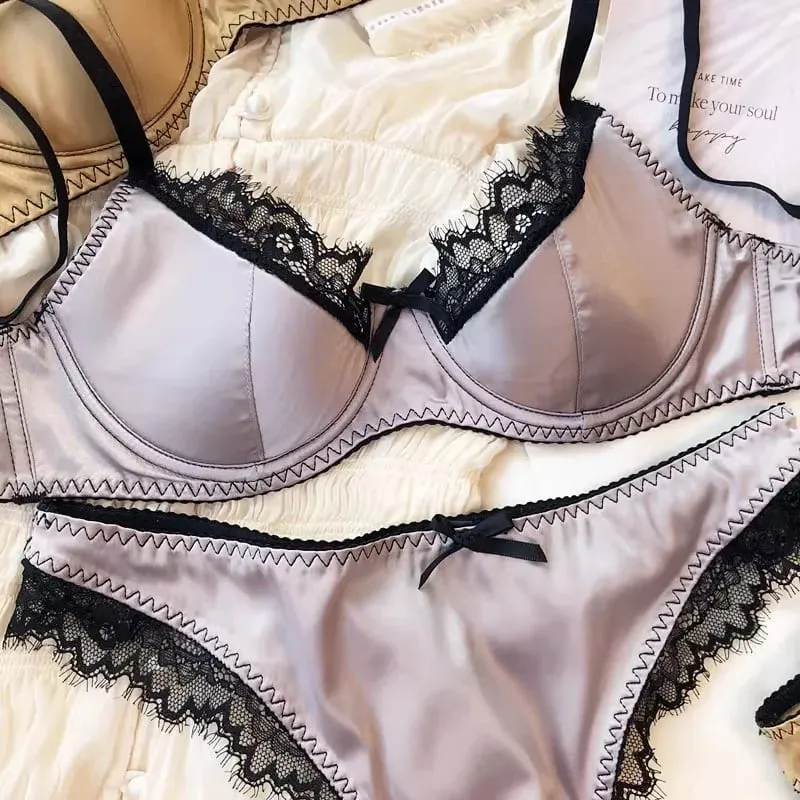 French Thin Cup Lingerie Set Lace Push Up Bra Fashion Women Silk Fabric Underwear High Quality Intimates Bras and Panties — image 4