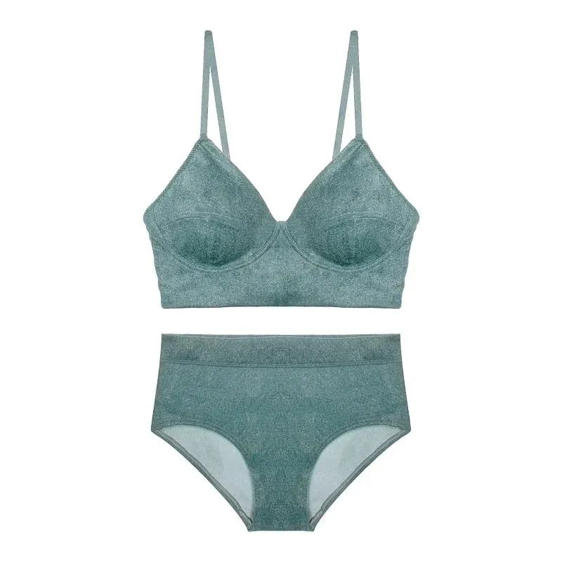 No steel ring large underwear triangle cup deep V sexy bra set push up women backless lingerie sets