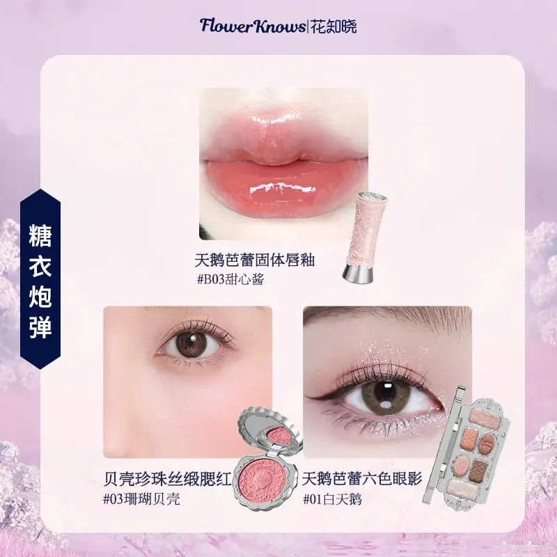 Flowerknows Complete Makeup Gift Set Long-Lasting Lip Glaze Blush & Shimmer Eyeshadow Palette All-in-One ชุดความงามของขวัญกล่อง