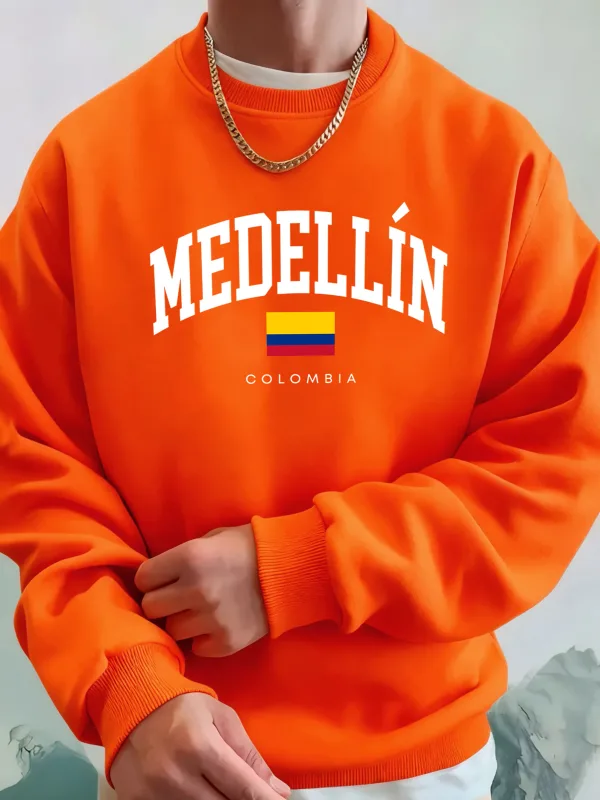 Medellin Colombia Letter And Flag Printed Men'S Hoodies Comfortable Fleece Sweatshirts Soft Fashion Tops Street Warm Clothes — image 3