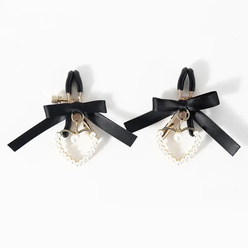 Sexy Black Bowknot Heart Breast Clips Adult Nipple Clamps Chest Stimulation BDSM Erotic Sex Toys for Women Flirting Toys
