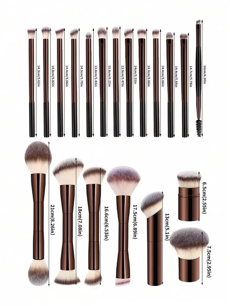 22-piece professional makeup tool set including a velvet storage bag 20 soft long aluminum tube brushes + 2 powder puff — image 3