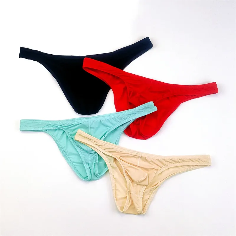 4PCS Men High Fork Briefs Mid Waist Elastic Ice Silk Brief Summer Underpants Ice Silk U Convex Pouch Male Underwear Silky Shorts — image 15