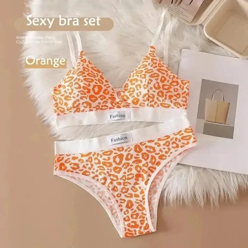 Women Seamless Bra Set Sexy Lingerie Low Waist Panties Leopard Bralette Set Vneck Sport Brassiere Female Cotton Underwear — image 11