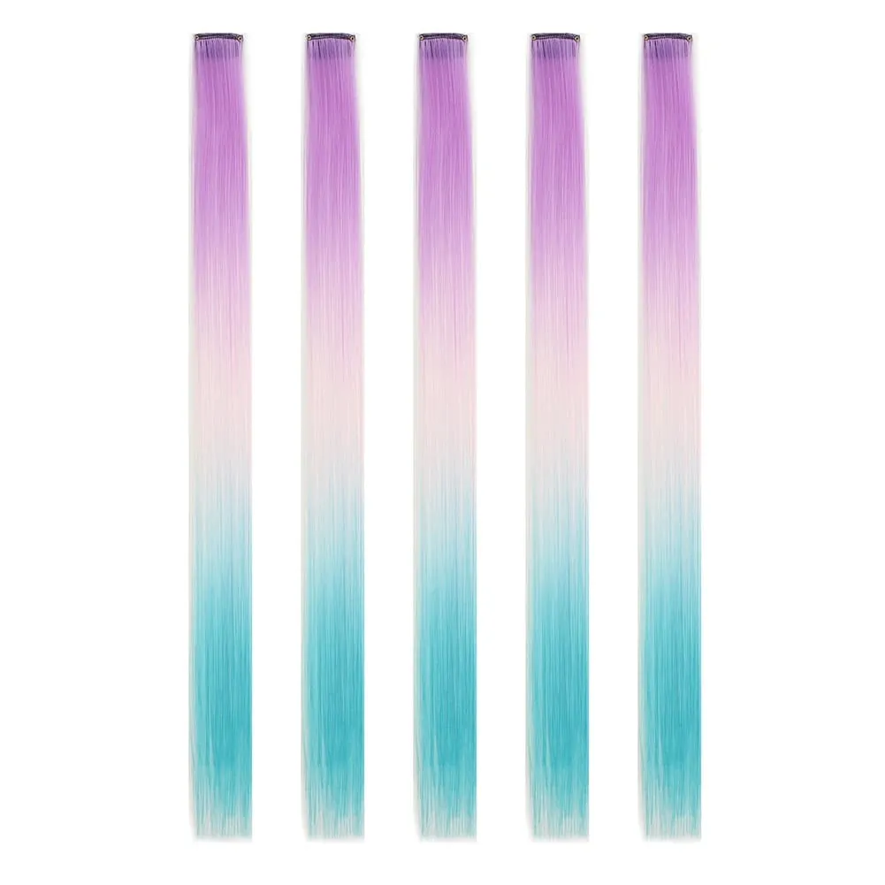 5PCS/set Clip in Hair Extensions Synthetic Hairpieces Colored Party Highlights for Girls 18 inches Multi-colors Straight Hair — image 25