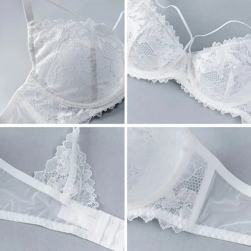 L'bellagiovanna Plus Size Minimizer Bra Set Strappy Caged Lace Lingerie Embroidery Sheer Mesh Bralette Underwire Unlined Bra B-E