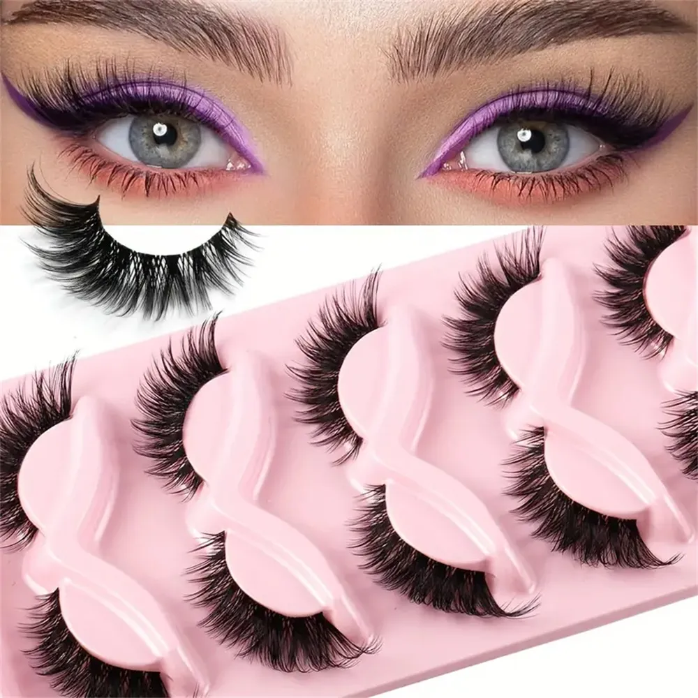 5 Pairs Cat Eye Lashes Faux Mink Eyelashes Natural long Manga Lashes Winged End Eye Elongated Eyelashes Fake Lashes Makeup