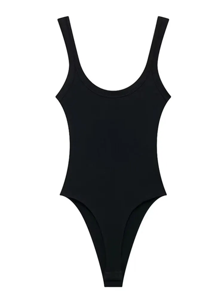 Skinny Ribbed Bodysuits for Women O Neck Straps Snap-Button Female Playsuits Sexy Fashion — image 3