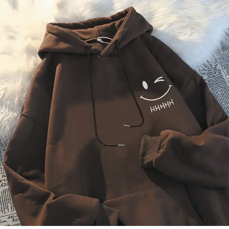 Rosto sorridente masculino engraçado moda casal suéter com capuz americano pesado solto engrossado cashmere meninos moletom com capuz topo