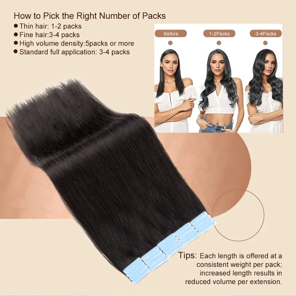Fita reta em extensões de cabelo humano 16-26 polegadas 100% natural fita adesiva invisível real ins para mulher — image 4