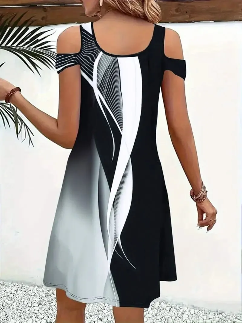 Women's V-neck Off-Shoulder Short-Sleeved Irregular Dress with Slit Hem Personalized Temperament Mini Skirt — image 2