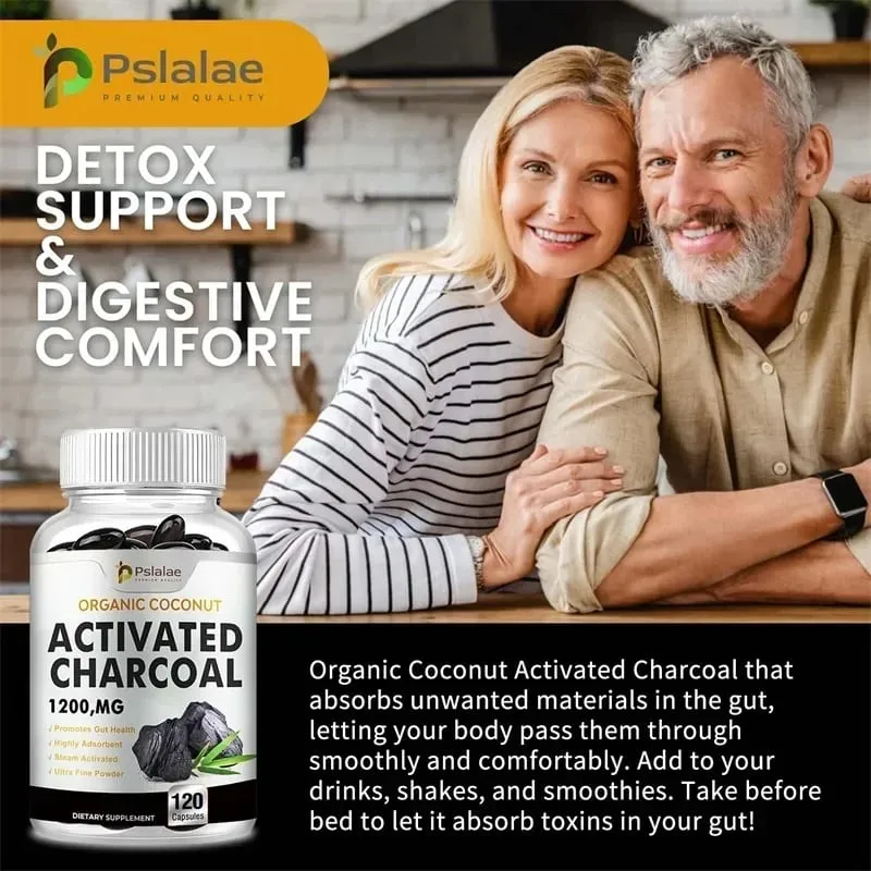 Capsules de charbon actif 1200 mg – Soutient la santé intestinale, la santé digestive, soulage les ballonnements et améliore l'immunité