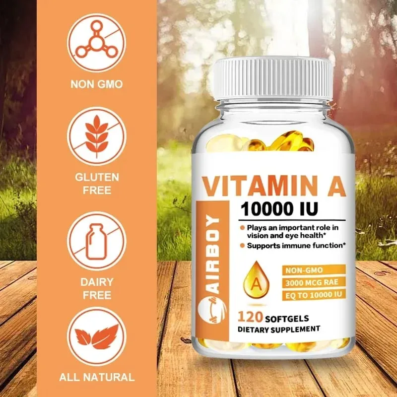 Vitamina A 10000 UI - Apoia a visão saudável e a saúde da pele do sistema imunológico - Suplementos sem glúten não transgênicos — image 1