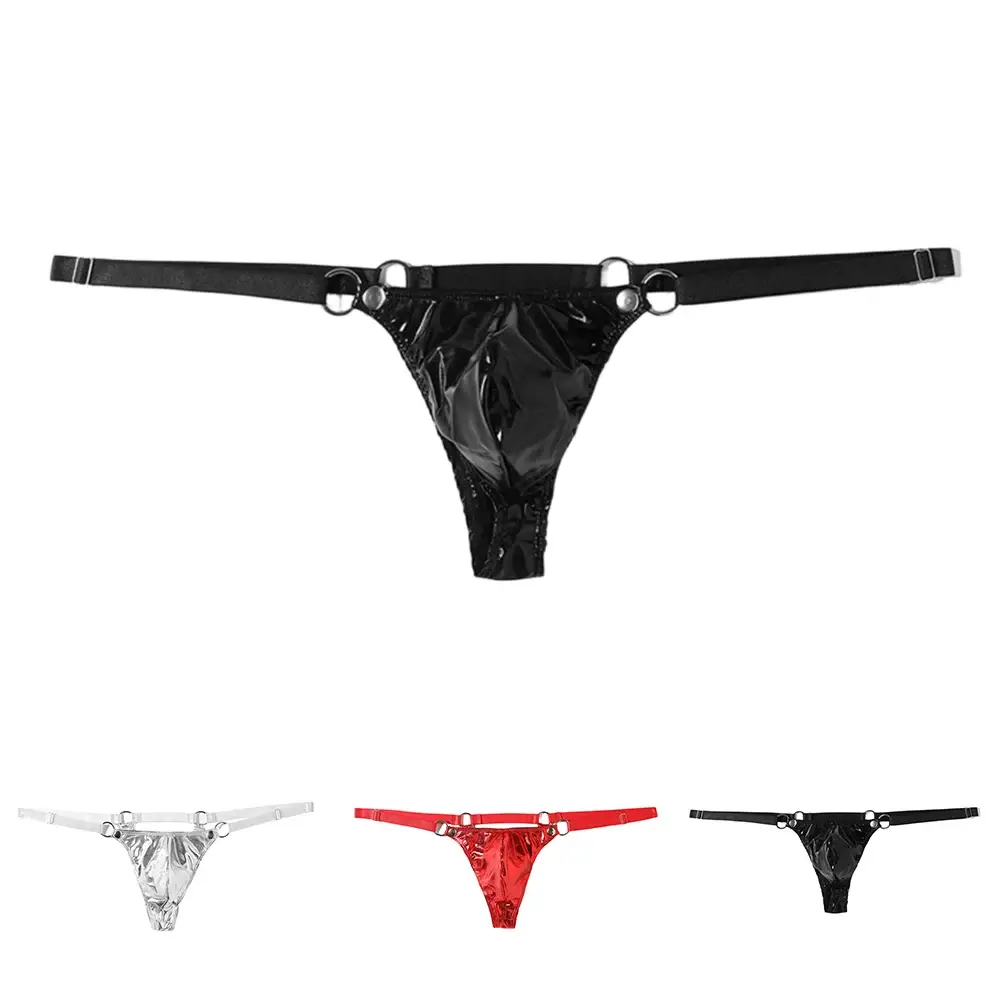 1pc Mannen Lakleer G-String Sexy Thong V-back Lage Ring Rise T-back Ardennen Pouch Lingerie ondergoed Gay Sissy Hot Clubwear — image 11