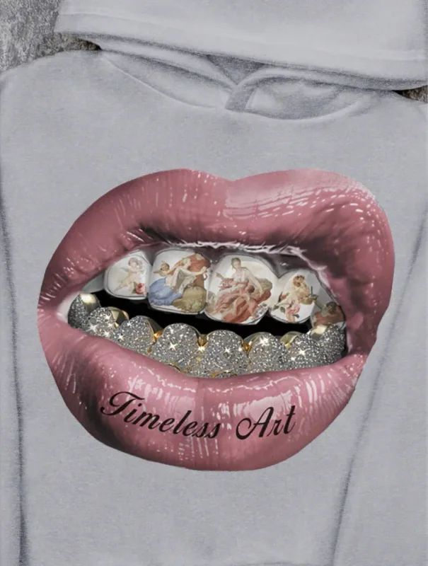 Men's hoodie casual pink lip print hoodie retro komportableng sweatshirt kaswal na may mataas na kalidad na hoodie — image 3