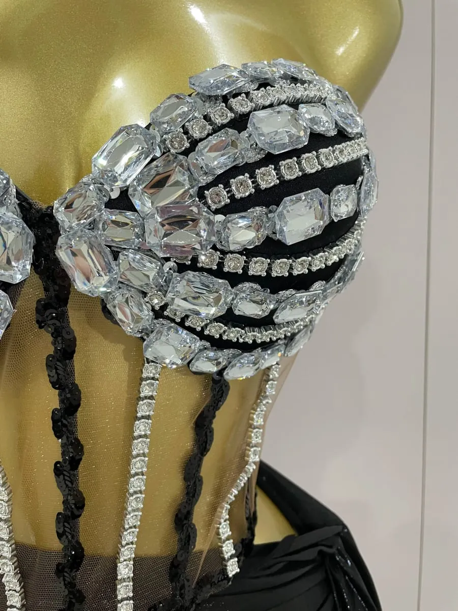 Sexy brilhante strass lantejoulas 2 peças conjunto de saia superior 2025 feminino celebridade festa à noite palco boate desempenho traje — image 6