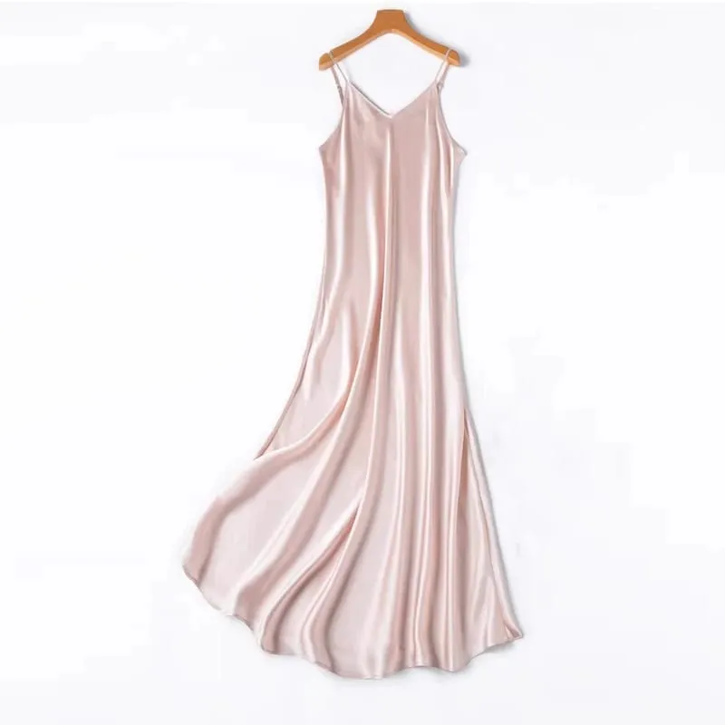 2026 Pambabaeng Fashion Bagong 21MM 100% Natural Mulberry Silk Plain Satin Extended French Sexy Adjustable Shoulder Strap Solid Dress — image 23